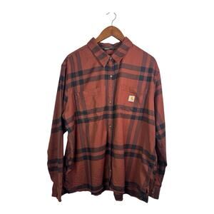 Carhartt Rugged Flex Flannel Shirt Mens 2XL XXL Loose Fit Plaid Orange